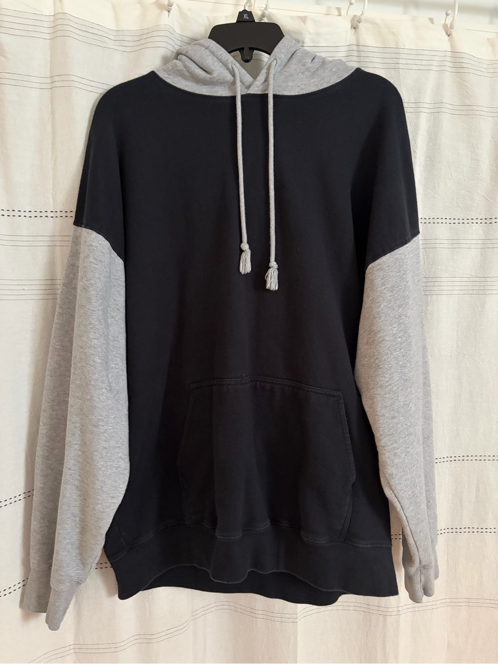Brandy Melville Navy Blue and Grey Oversized Hoodie